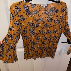 Mustard and navy floral shirt